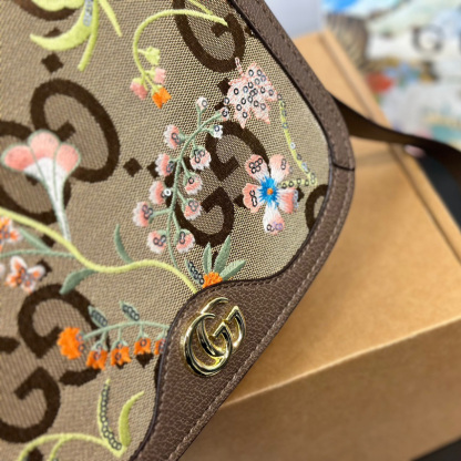 Ophidia Calfskin Embroidered Shoulder Bag