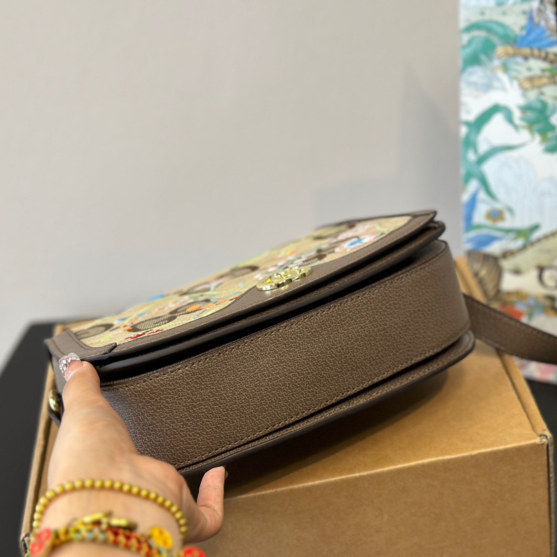 Ophidia Calfskin Embroidered Shoulder Bag