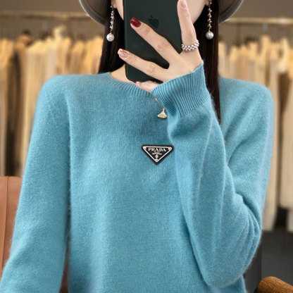 Supports quality inspection, seamless 100% pure wool, first-line ready-to-wear, autumn and winter new short-sleeve round-neck solid color knitted sweater.