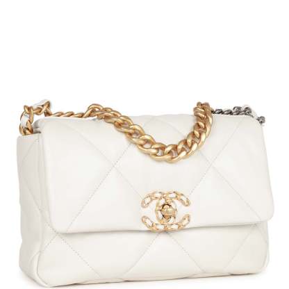 Medium 19 Flap Bag White Calfskin Mixed Hardware