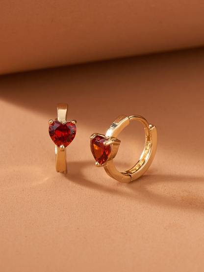 Rhinestone Heart Decor Hoop Earrings
