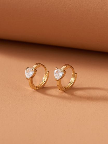 Rhinestone Heart Decor Hoop Earrings