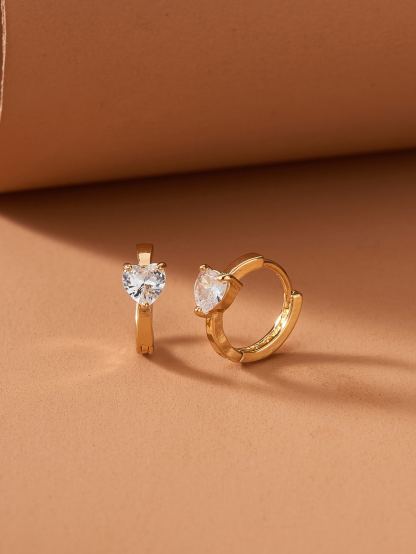 Rhinestone Heart Decor Hoop Earrings