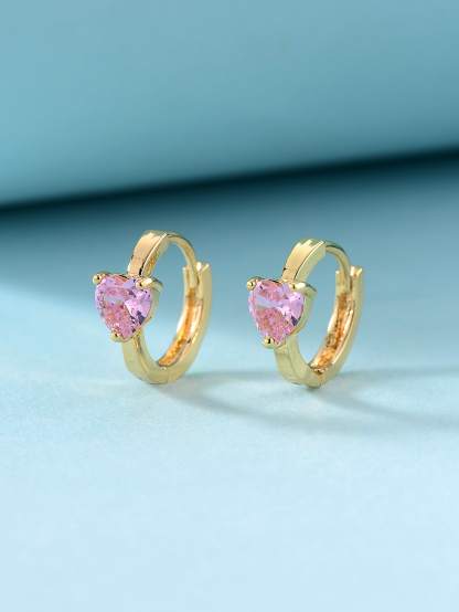 Rhinestone Heart Decor Hoop Earrings