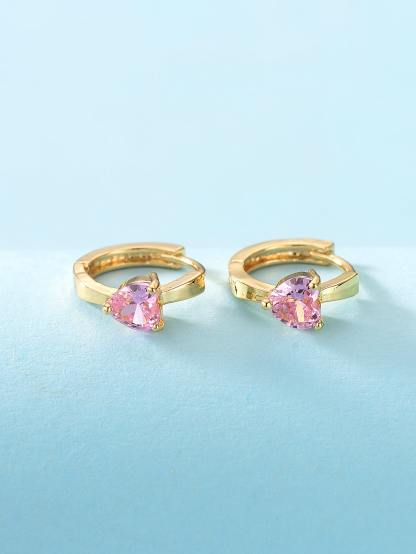 Rhinestone Heart Decor Hoop Earrings