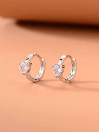 Rhinestone Heart Decor Hoop Earrings