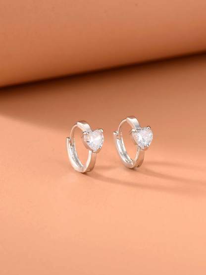 Rhinestone Heart Decor Hoop Earrings