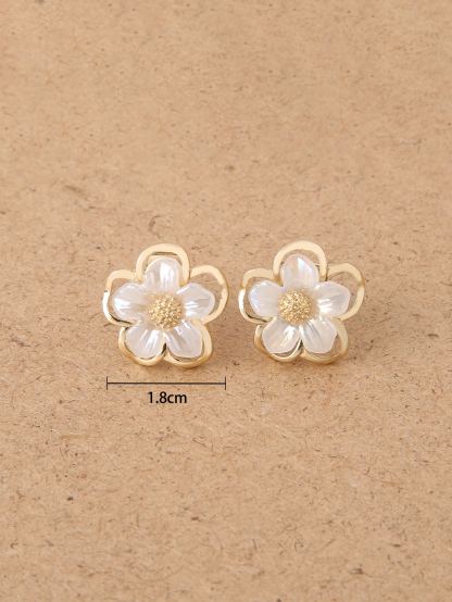 1pair Fashionable Zinc Alloy Flower Decor Clip On Earrings For Women For Daily Decoration