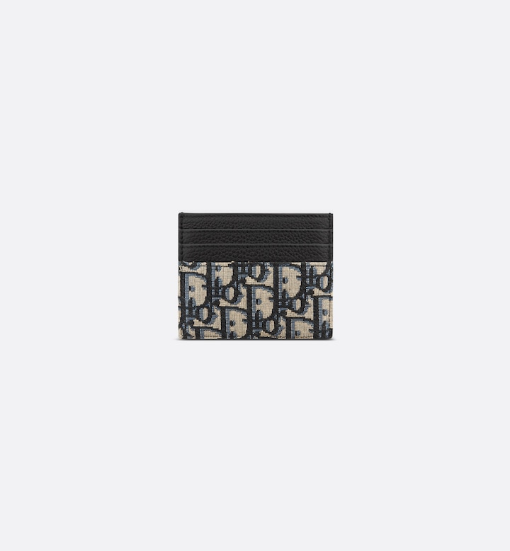 Card Holder Beige and Black Oblique Jacquard with Black Grained Calfskin