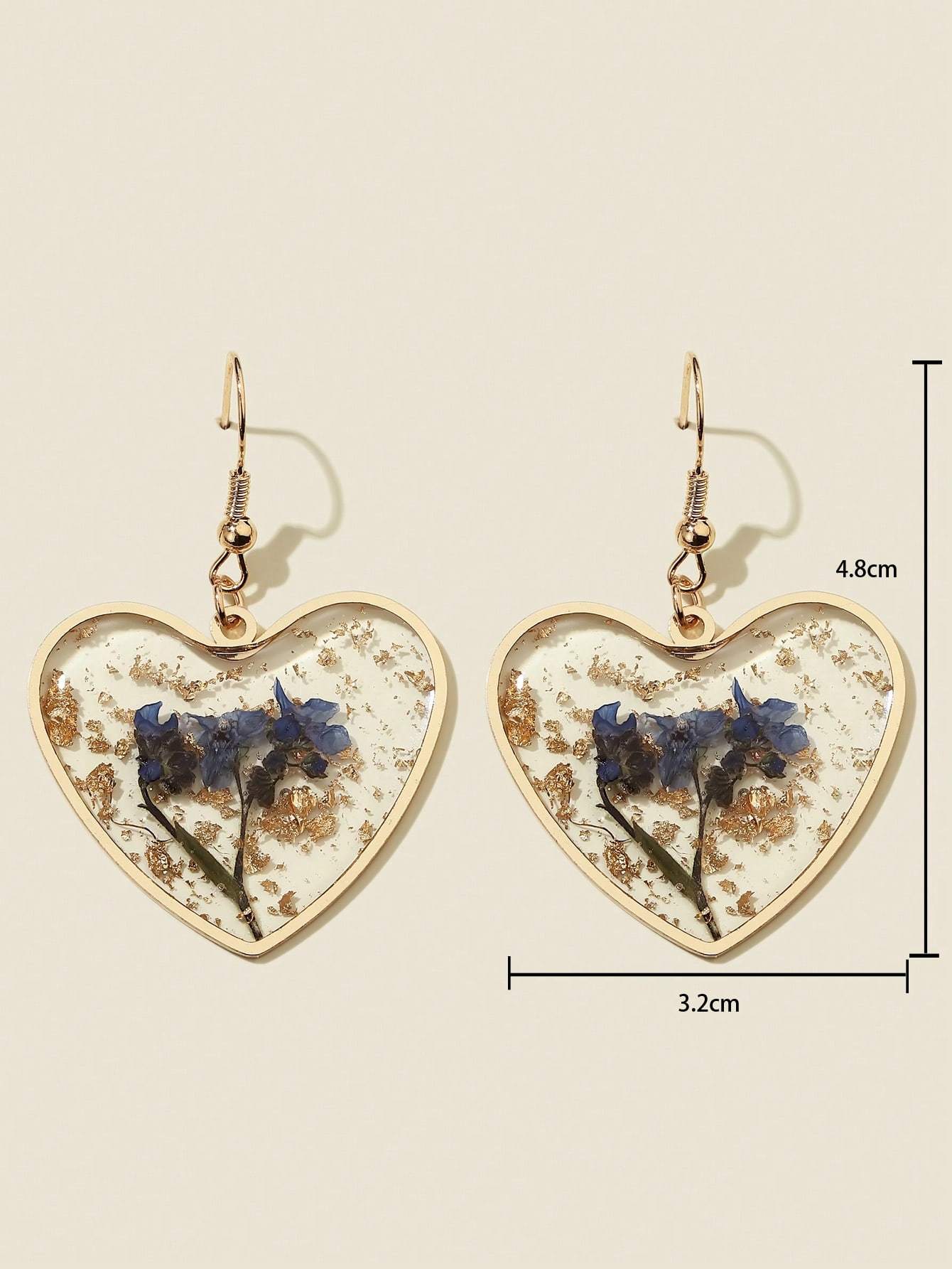 Flower Design Heart Charm Drop Earrings