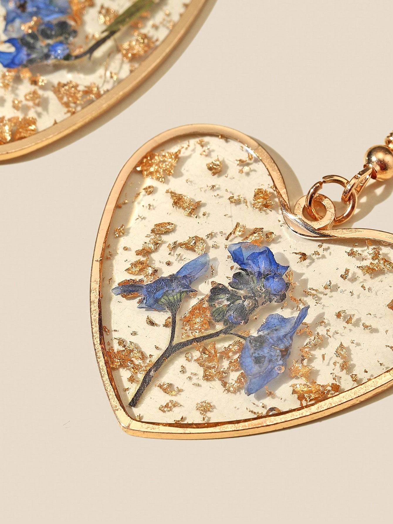 Flower Design Heart Charm Drop Earrings