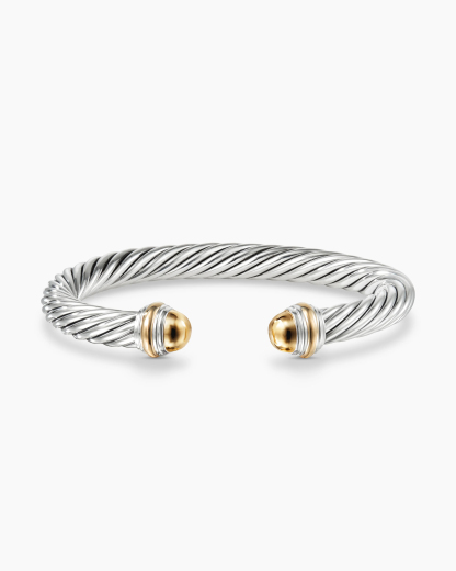 Classic Cable Bracelet Sterling Silver with 14K Yellow Gold Domes, 7mm