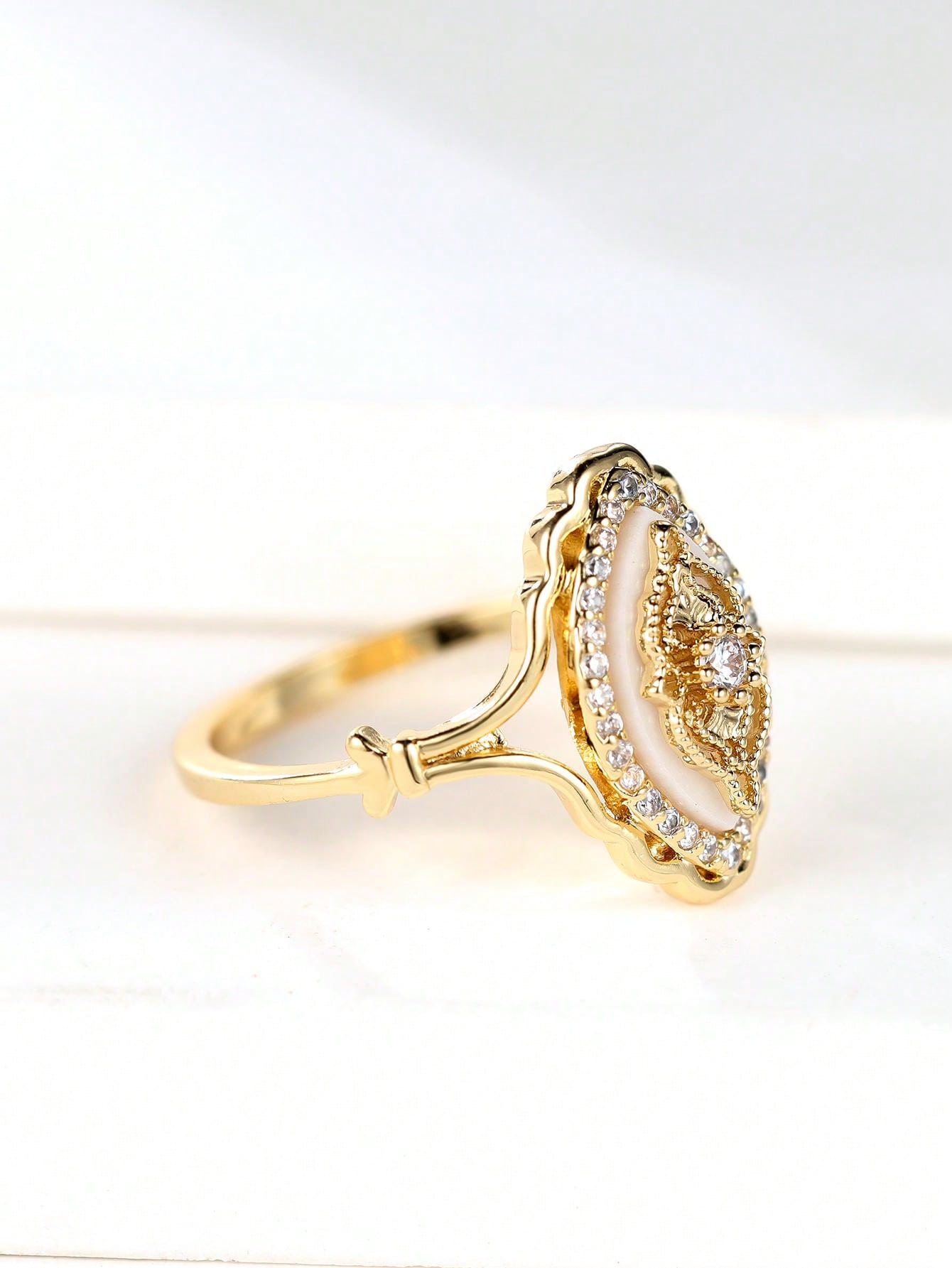 1Pc Vintage Palace Flower Ring Promise Engagement Floral Daily Jewelry