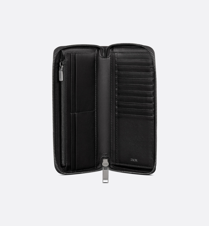 Vertical Long Zipped Wallet Black Oblique Jacquard