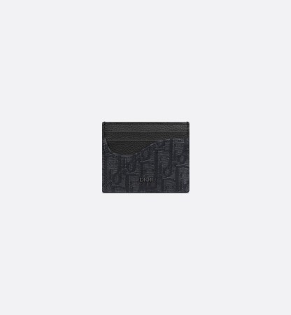 Saddle Card Holder Black Grained Calfskin Marquetry and Black Oblique Jacquard