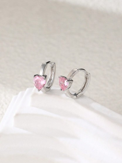 Rhinestone Heart Decor Hoop Earrings