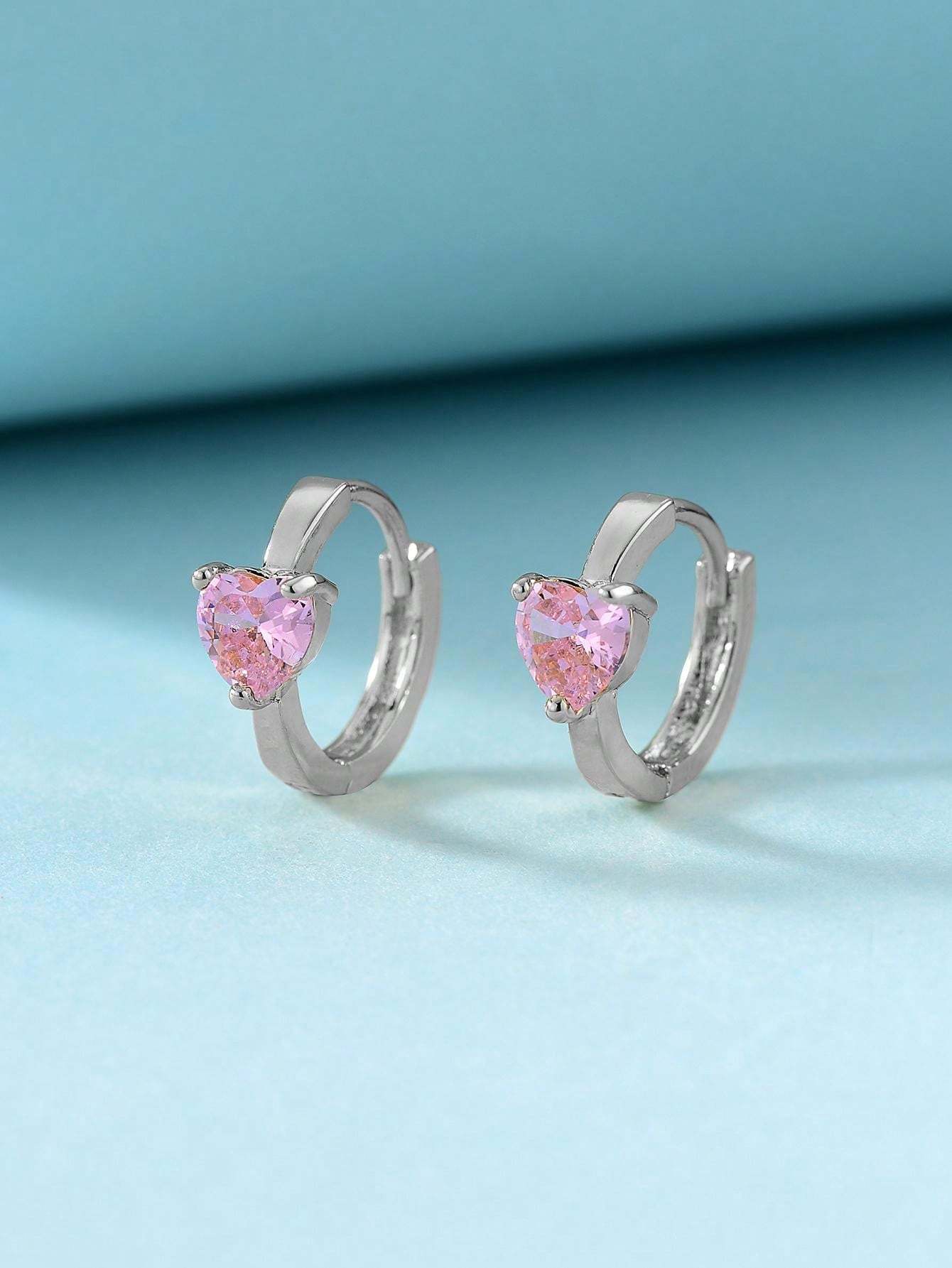 Rhinestone Heart Decor Hoop Earrings