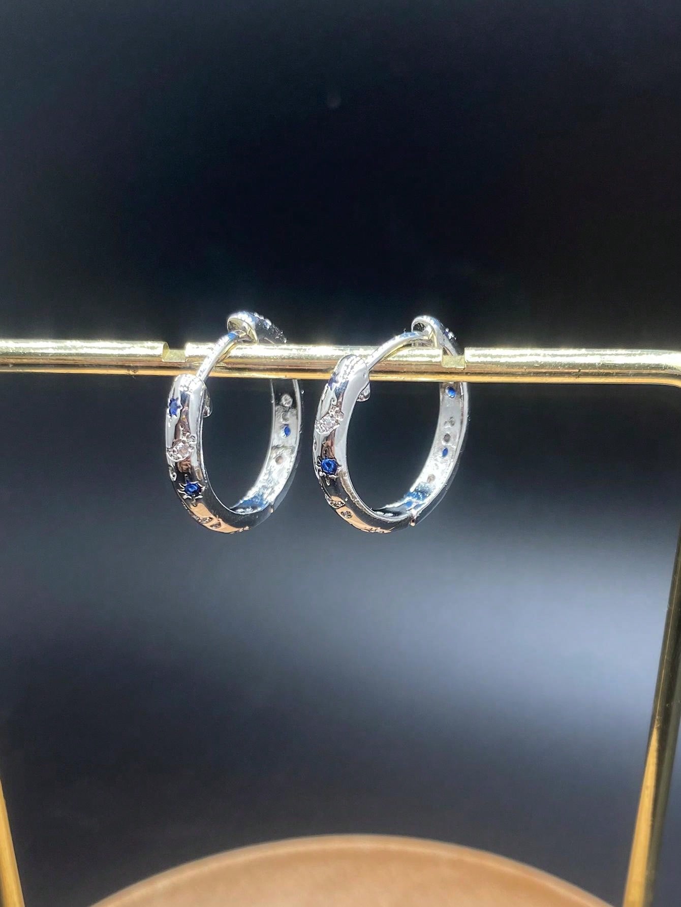 1pair Luxurious Copper Inlaid Multi-color Star, Moon & Round Shaped Hoop Earrings