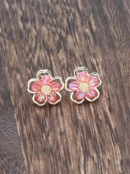 1pair Fashionable Zinc Alloy Flower Decor Clip On Earrings For Women For Daily Decoration