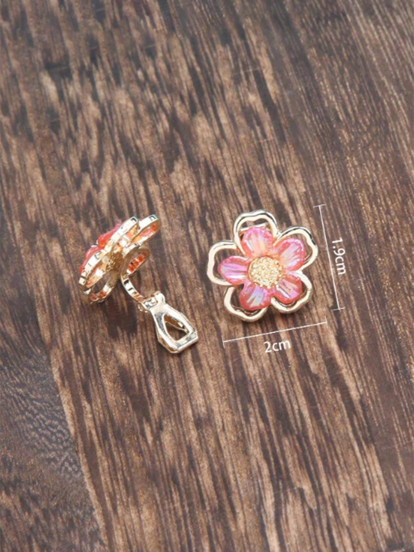 1pair Fashionable Zinc Alloy Flower Decor Clip On Earrings For Women For Daily Decoration
