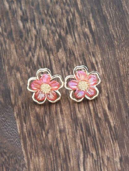1pair Fashionable Zinc Alloy Flower Decor Clip On Earrings For Women For Daily Decoration