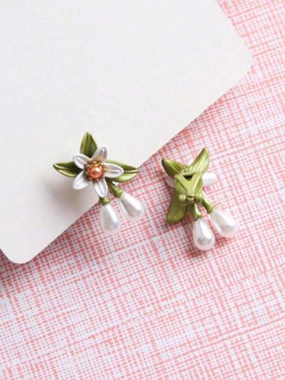 1pair Fashionable Zinc Alloy Flower Decor Clip On Earrings For Women For Daily Decoration