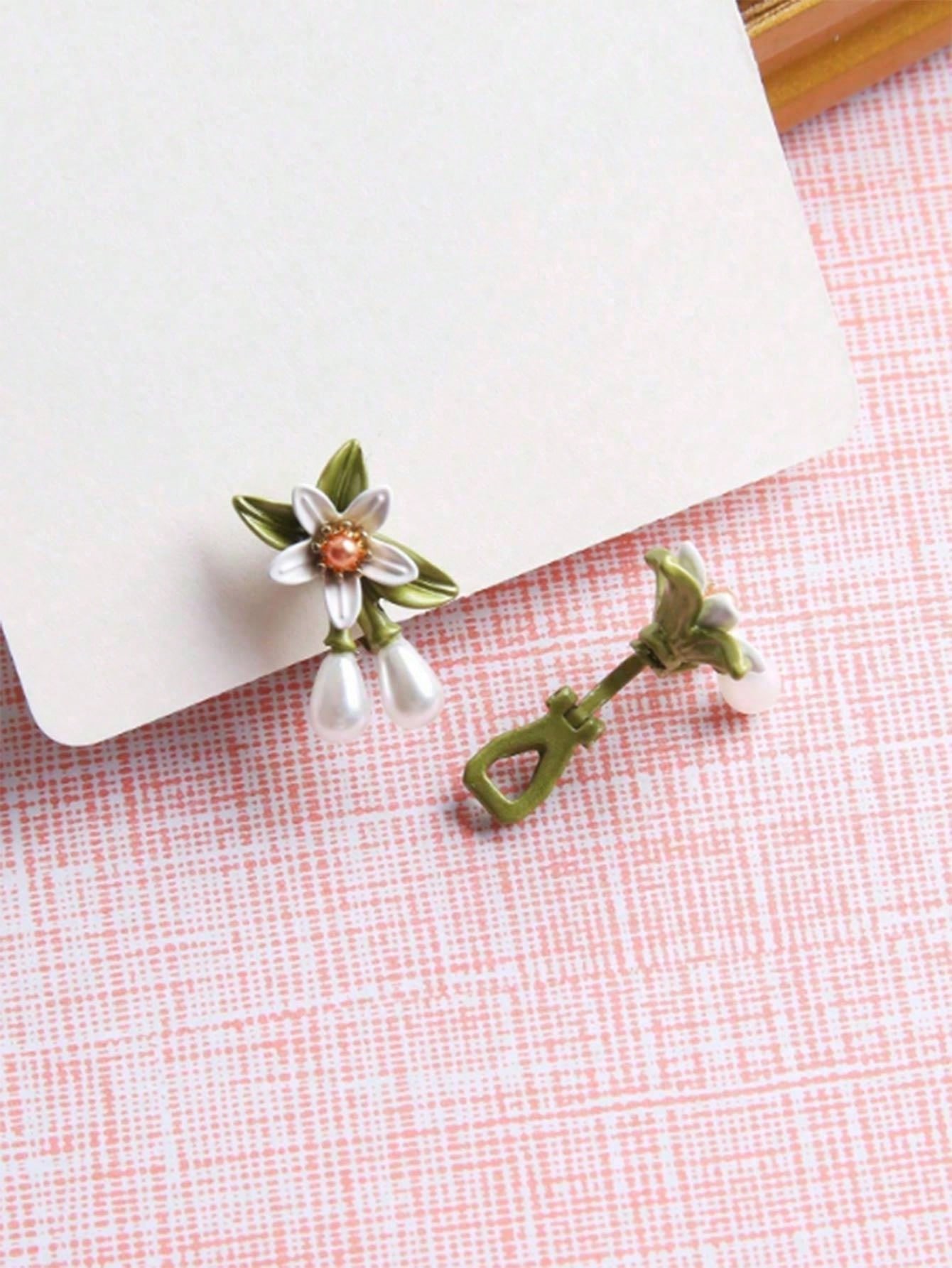 1pair Fashionable Zinc Alloy Flower Decor Clip On Earrings For Women For Daily Decoration