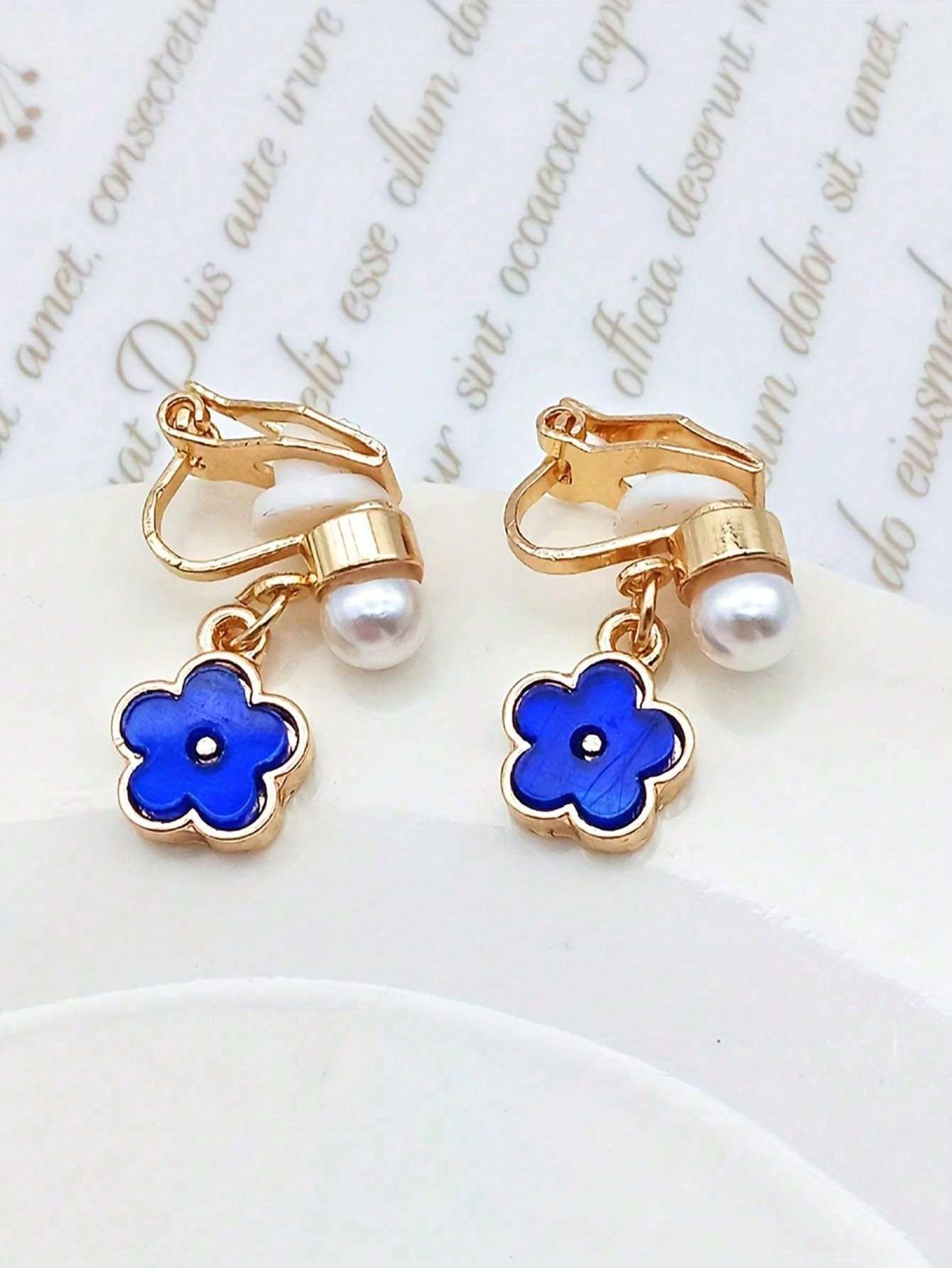 1pair Fashionable Zinc Alloy Flower Decor Clip On Earrings For Women For Daily Decoration