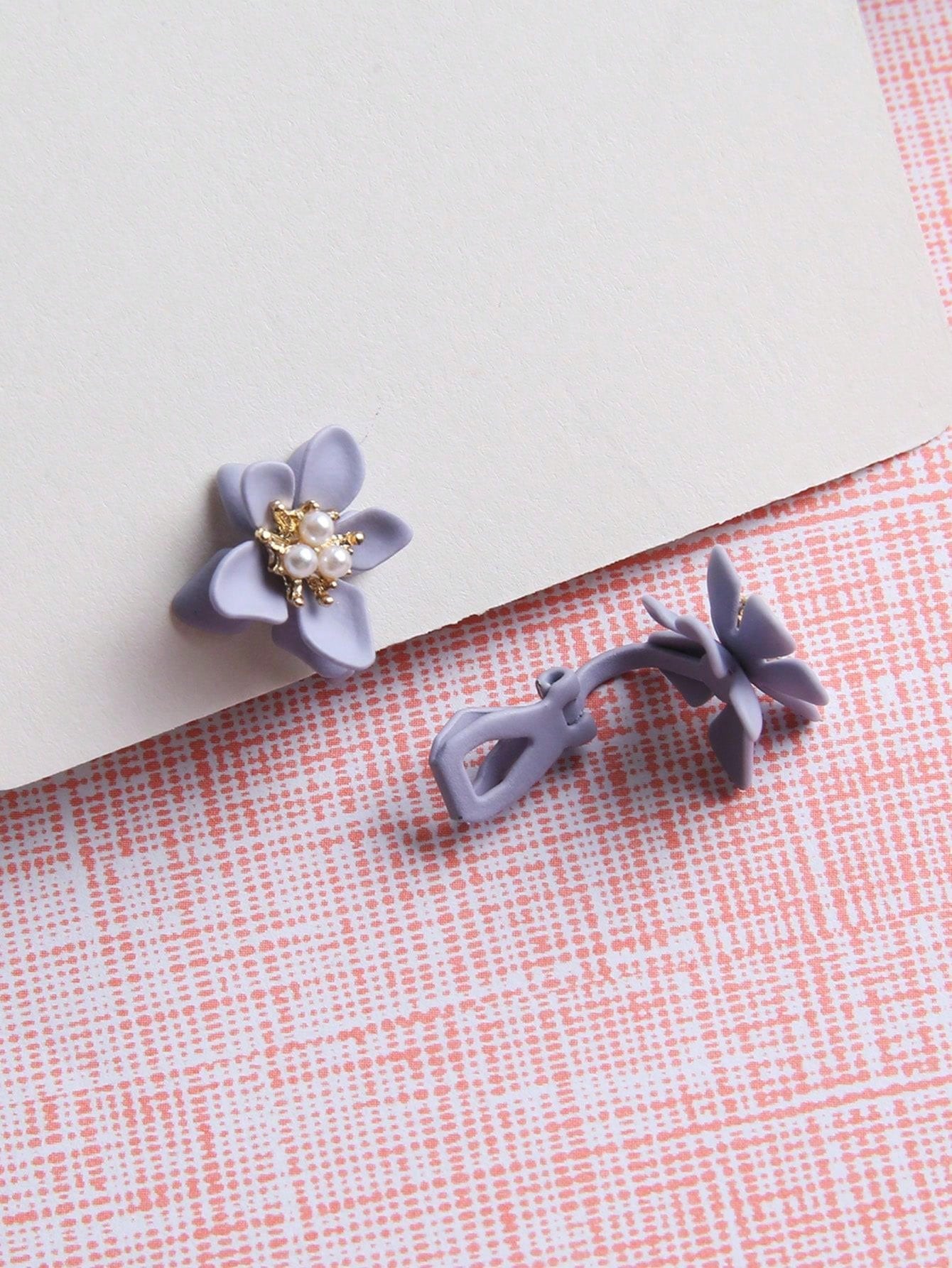 1pair Fashionable Zinc Alloy Flower Decor Clip On Earrings For Women For Daily Decoration
