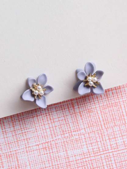 1pair Fashionable Zinc Alloy Flower Decor Clip On Earrings For Women For Daily Decoration