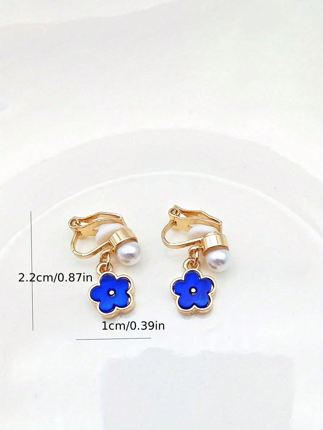 1pair Fashionable Zinc Alloy Flower Decor Clip On Earrings For Women For Daily Decoration