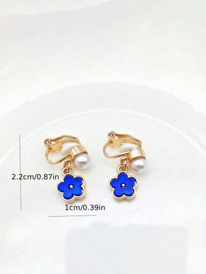 1pair Fashionable Zinc Alloy Flower Decor Clip On Earrings For Women For Daily Decoration