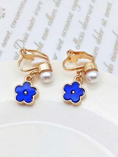 1pair Fashionable Zinc Alloy Flower Decor Clip On Earrings For Women For Daily Decoration