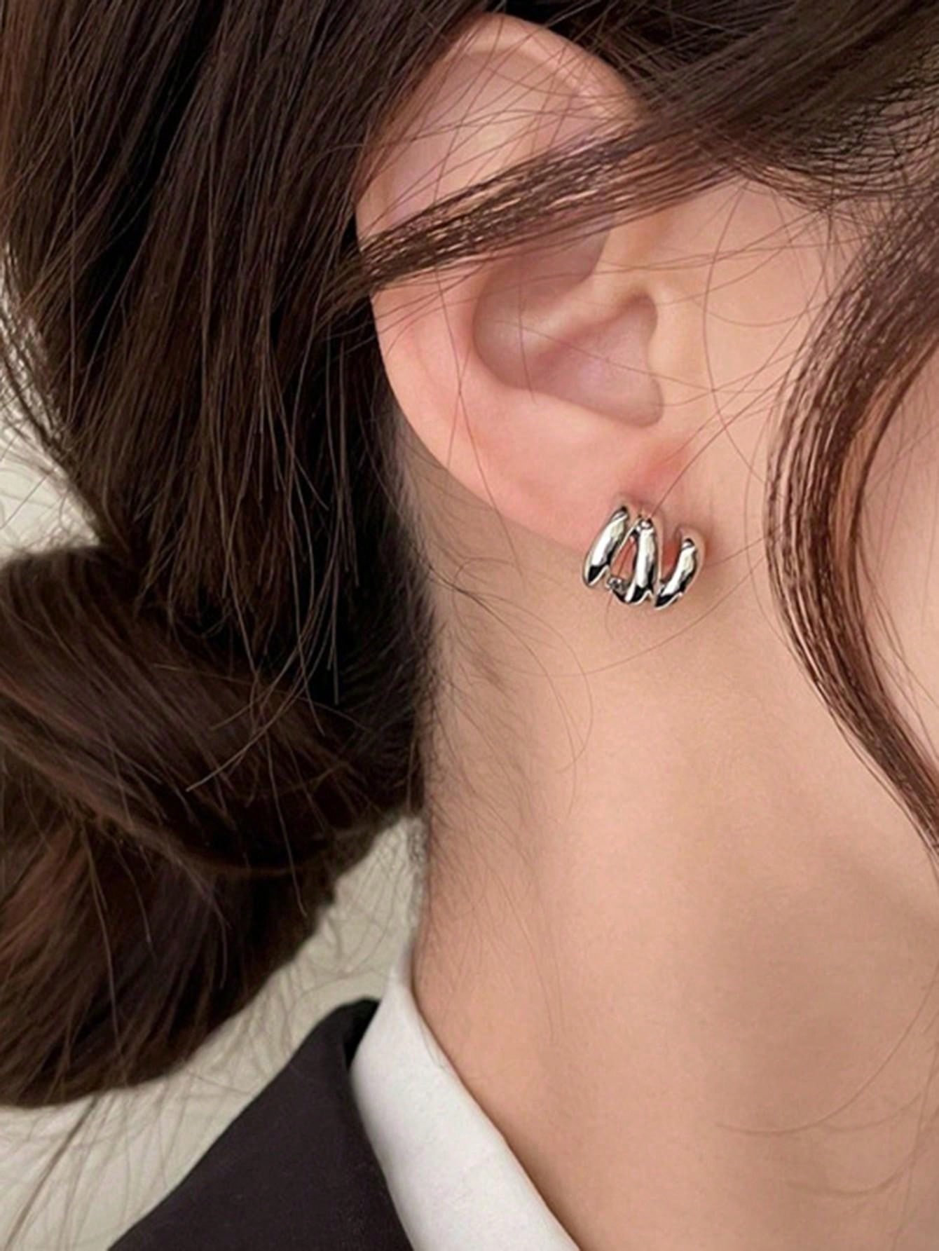 1pair Fashionable Zinc Alloy Flower Decor Clip On Earrings For Women For Daily Decoration