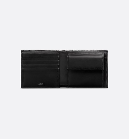 Compact Wallet Black Oblique Jacquard