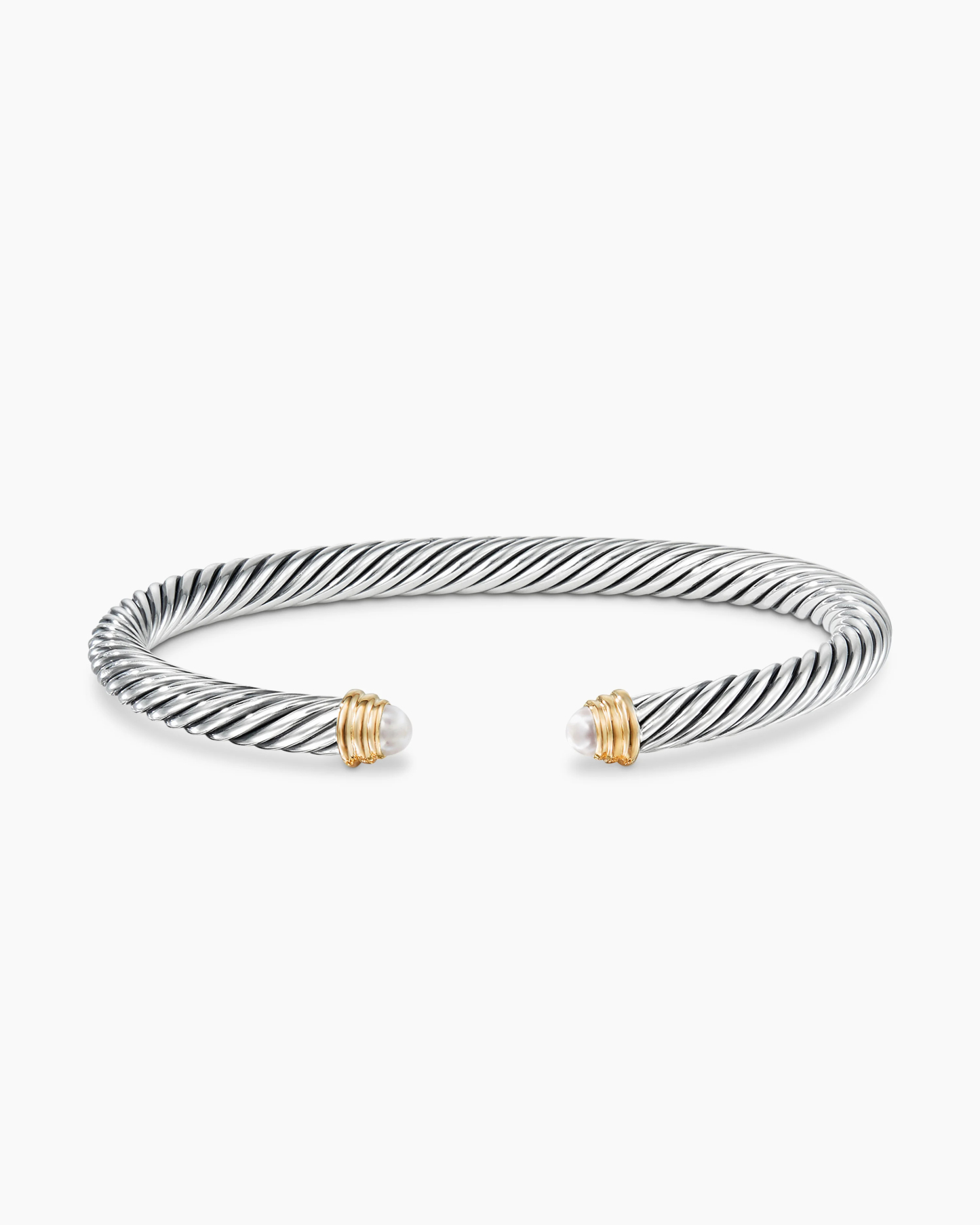 Classic Cable Bracelet Sterling Silver with 14K Yellow Gold and Pearls, 5mm