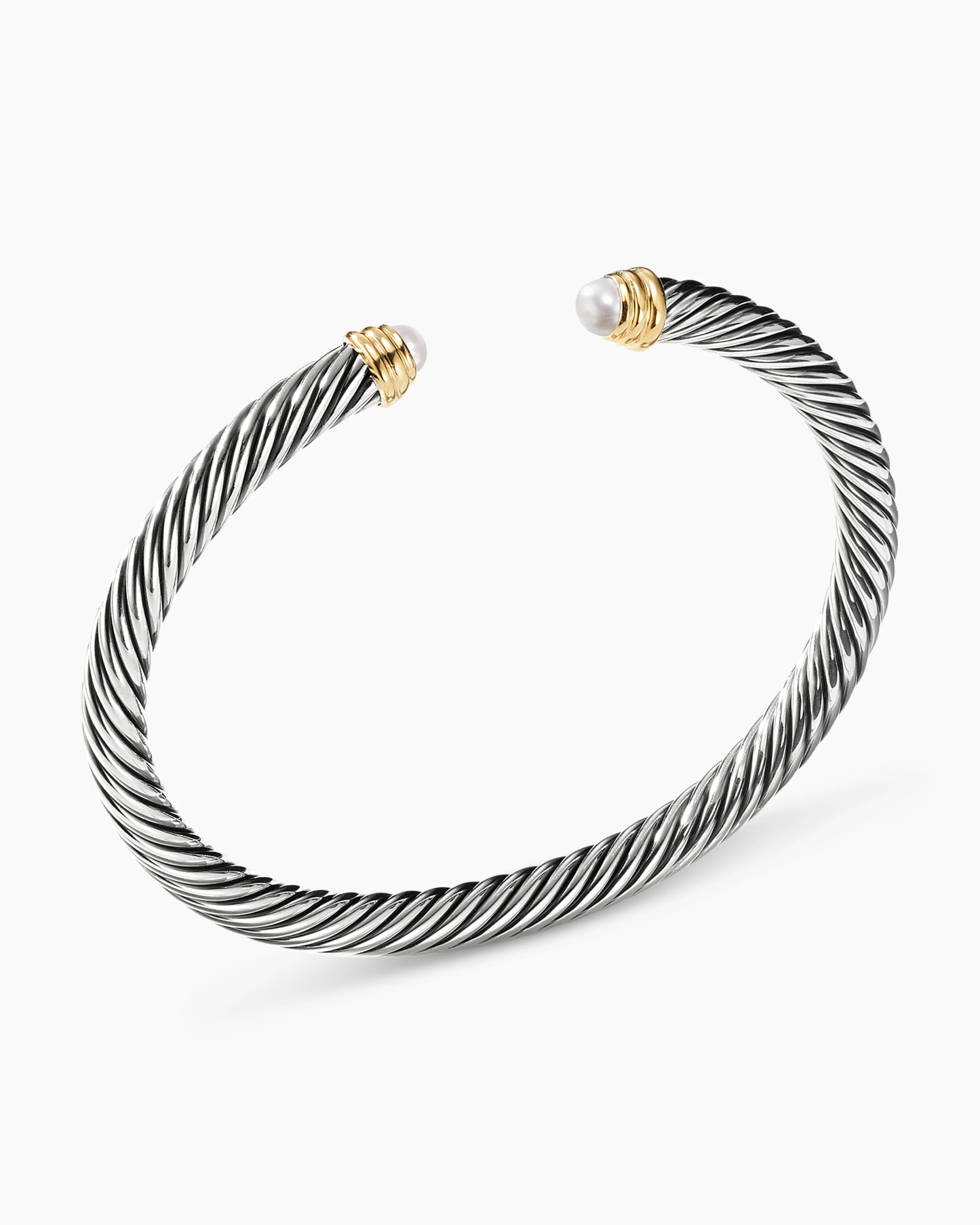 Classic Cable Bracelet Sterling Silver with 14K Yellow Gold and Pearls, 5mm