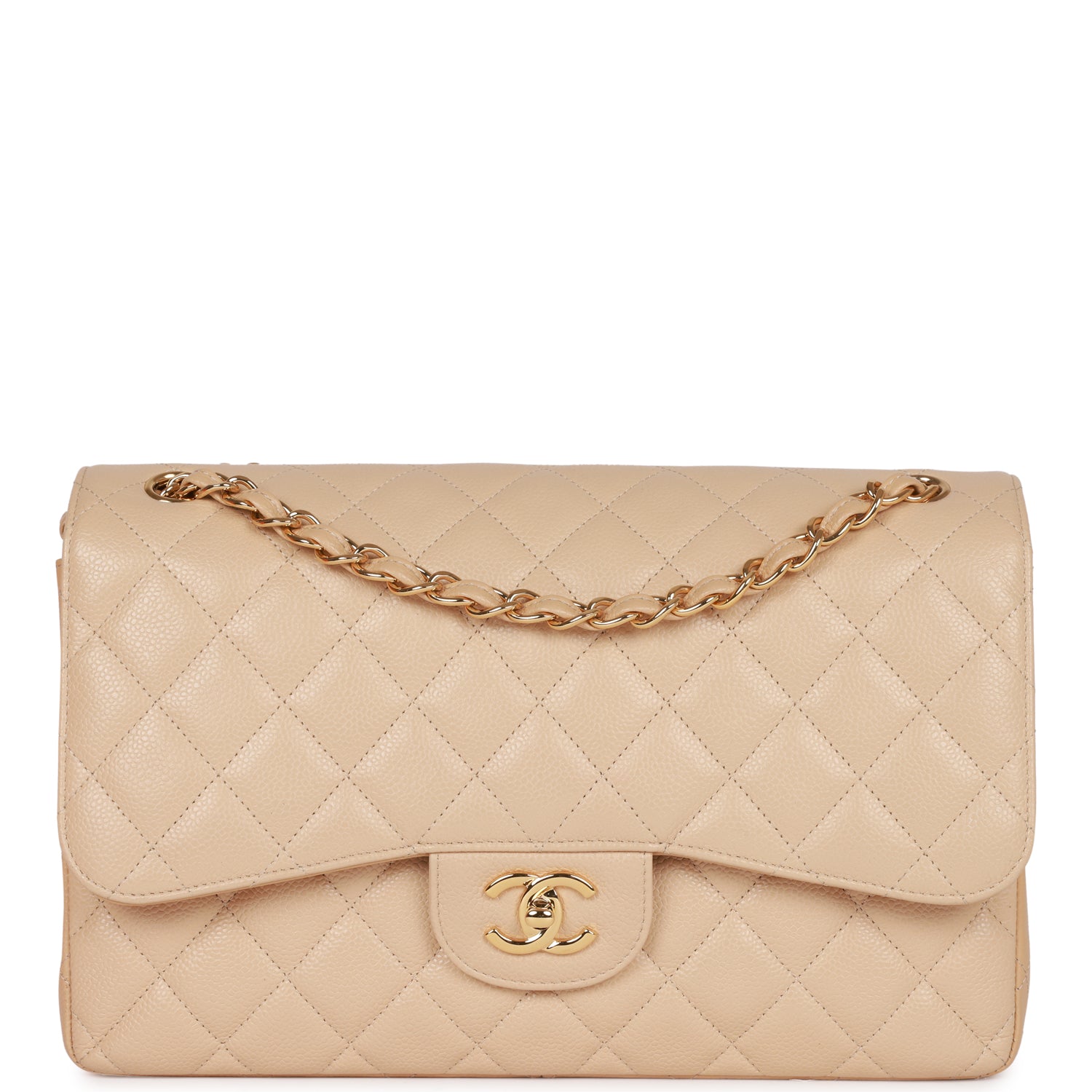 Jumbo Classic Double Flap Bag Beige Caviar Gold Hardware