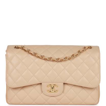 Jumbo Classic Double Flap Bag Beige Caviar Gold Hardware