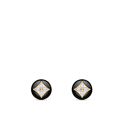 B Blossom Studs, Yellow Gold, White Gold, Onyx And Diamonds