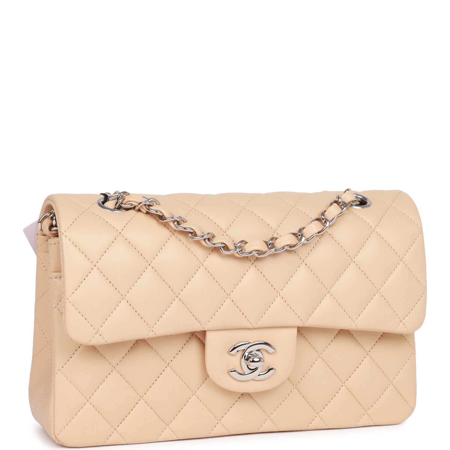 Small Classic Double Flap Beige Lambskin Silver Hardware