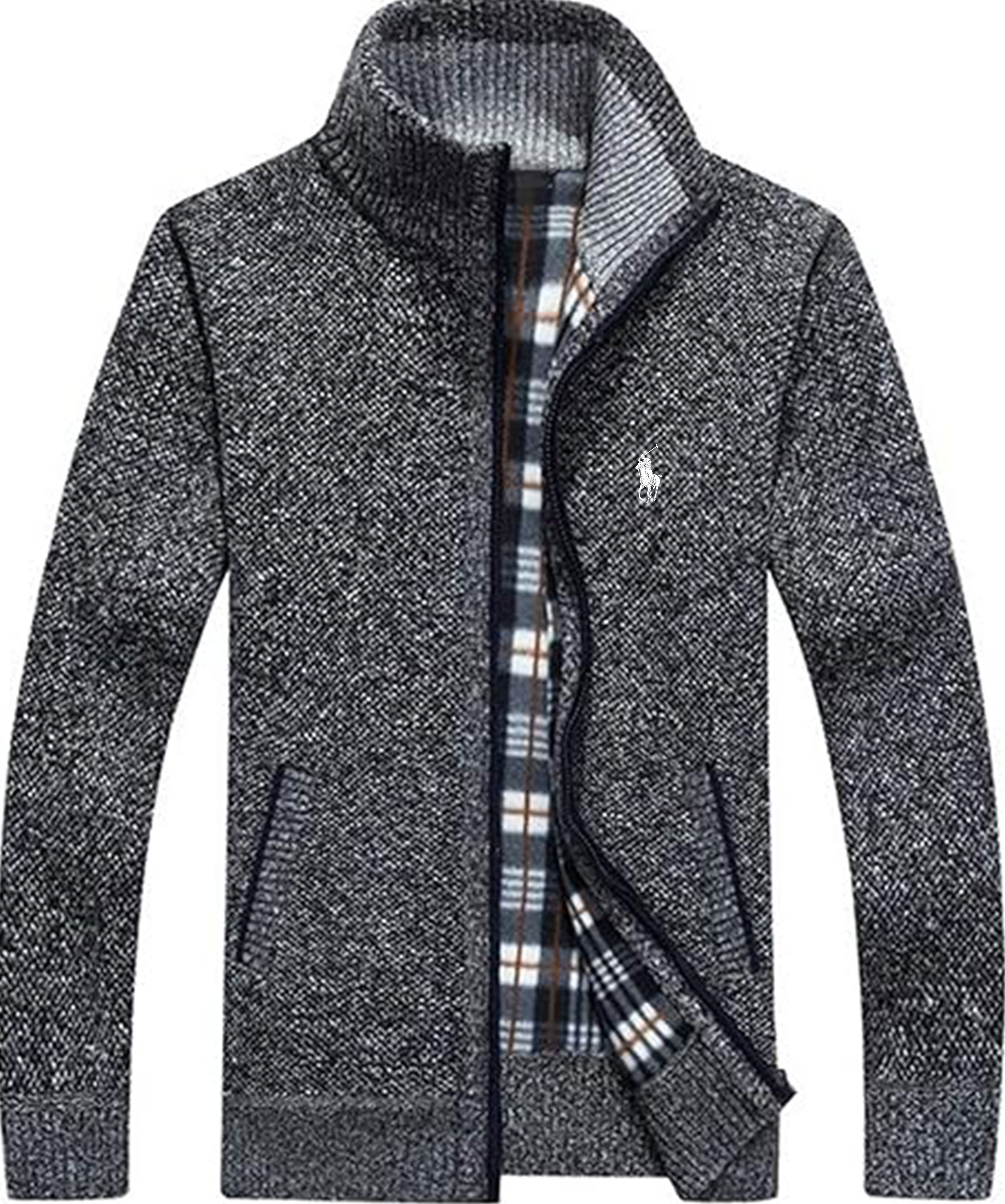 Men's Shawl Collar Cardigans Slim Fit Button Cable Knit Black Sweater Pockets