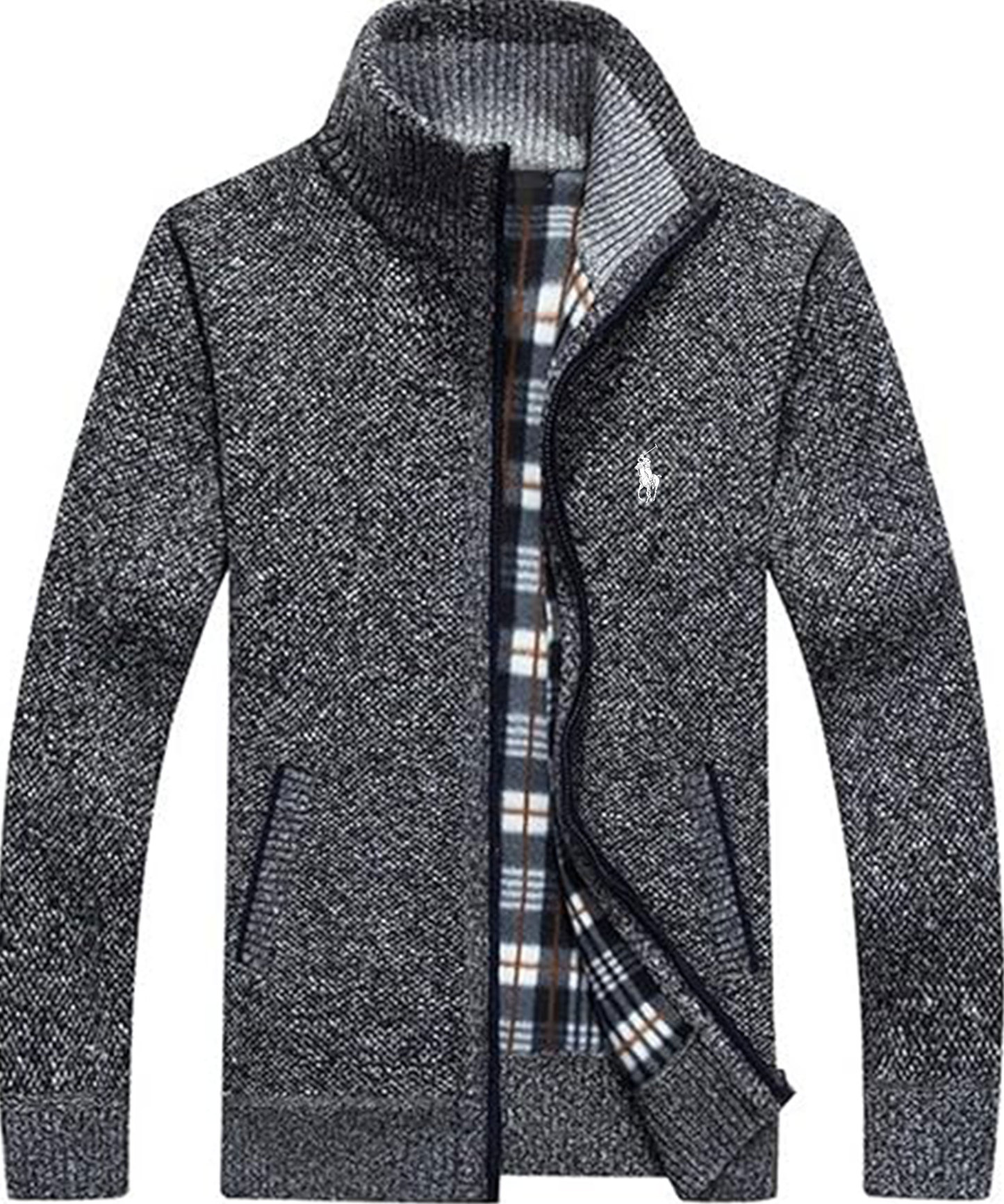 Men's Shawl Collar Cardigans Slim Fit Button Cable Knit Black Sweater Pockets