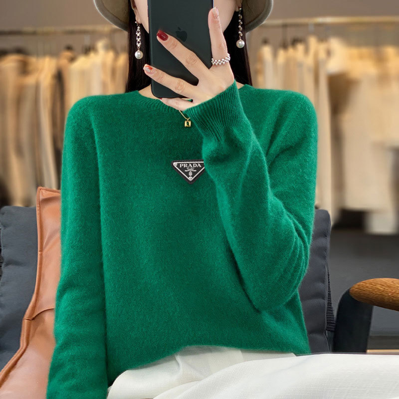 Supports quality inspection, seamless 100% pure wool, first-line ready-to-wear, autumn and winter new short-sleeve round-neck solid color knitted sweater.