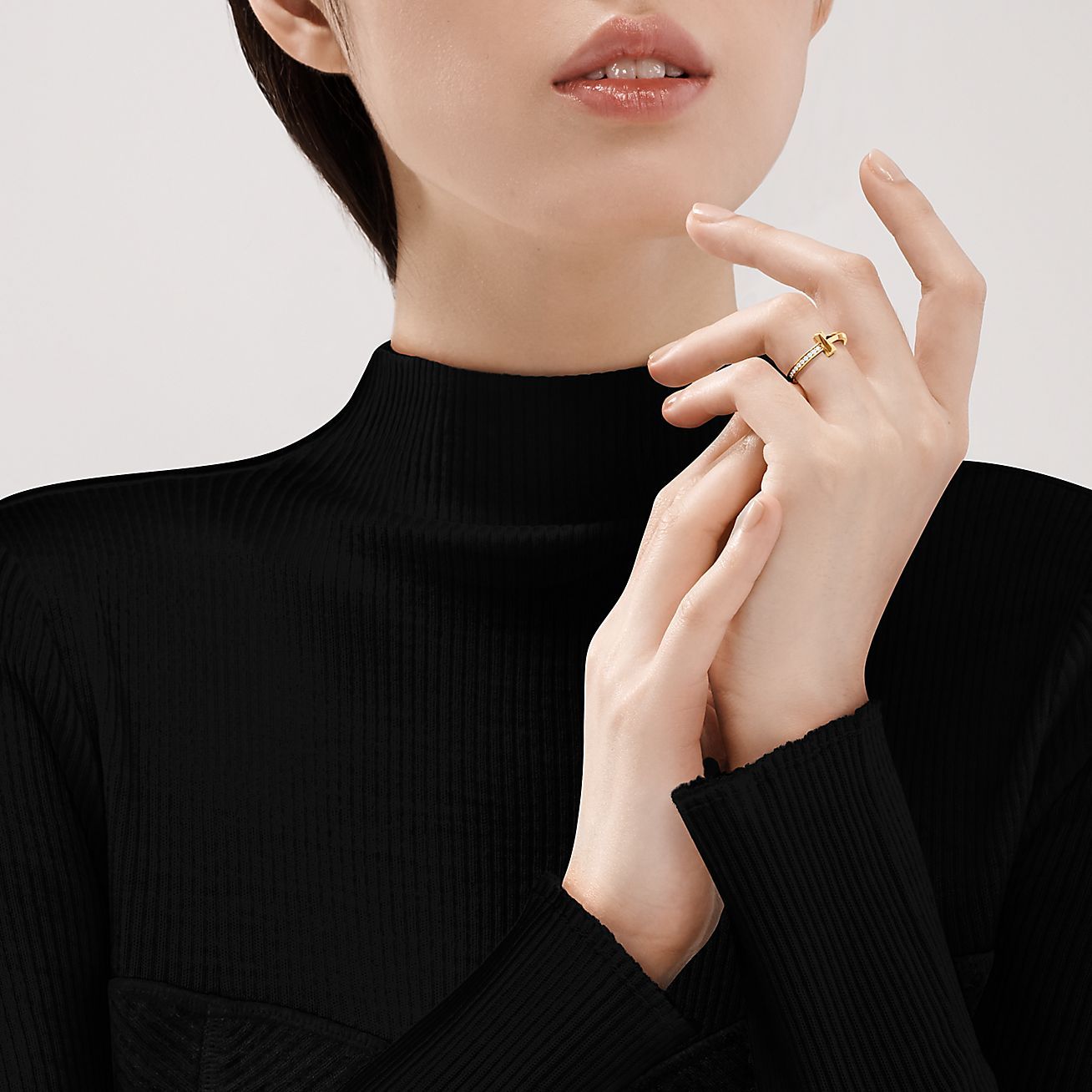 T T1 Ring in Yellow Gold with Diamonds, 2.5 mm Wide