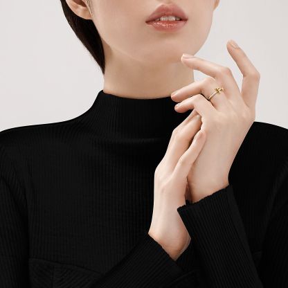 T T1 Ring in Yellow Gold with Diamonds, 2.5 mm Wide