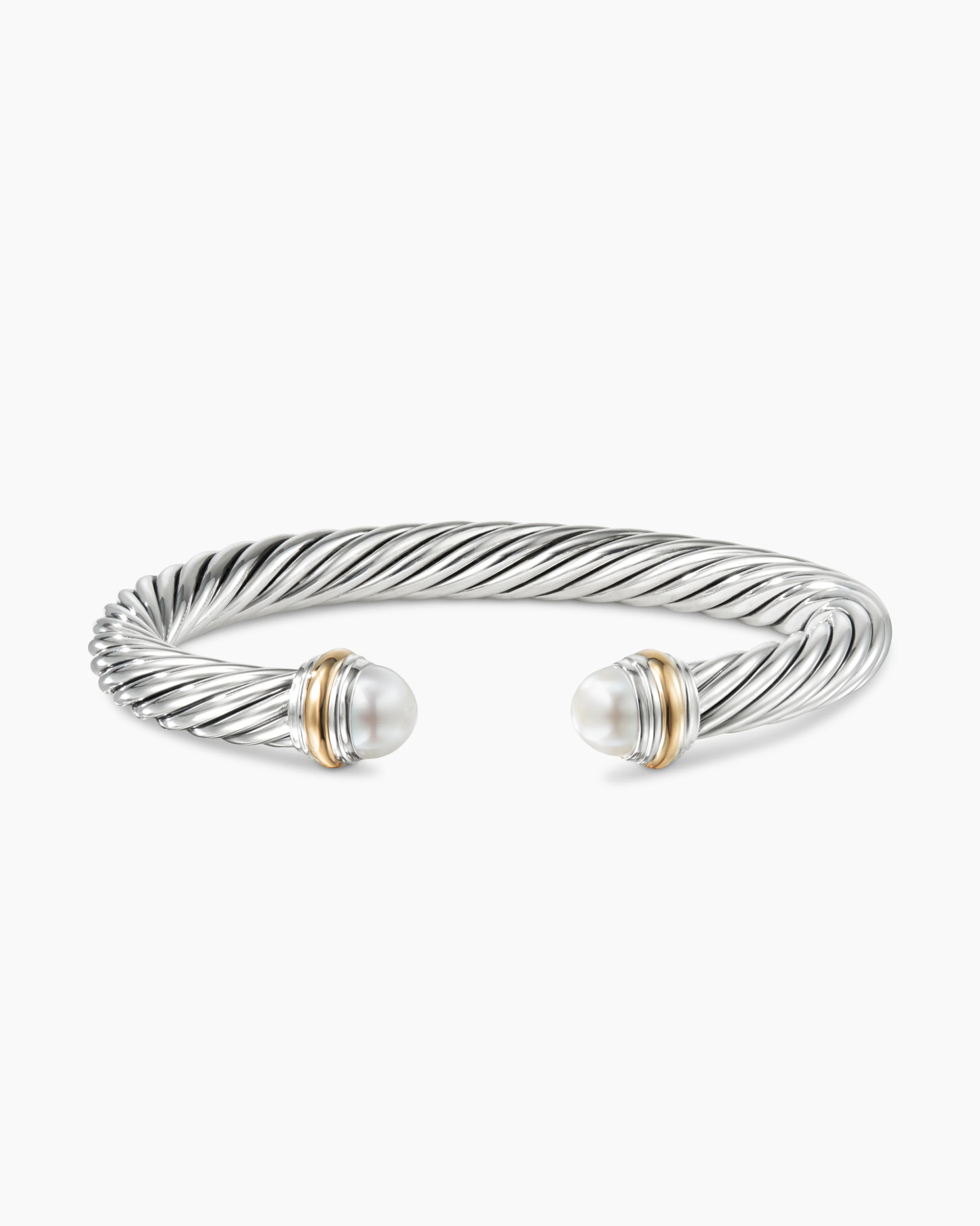 Classic Cable Bracelet Sterling Silver with 14K Yellow Gold and Pearls, 7mm