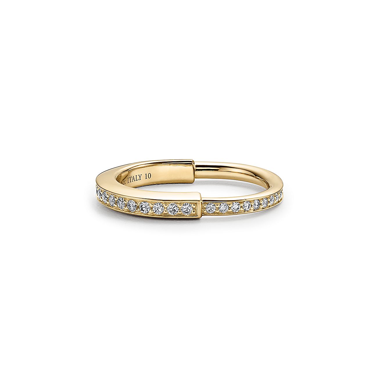 Lock Ring in Yellow Gold with Pave Diamonds