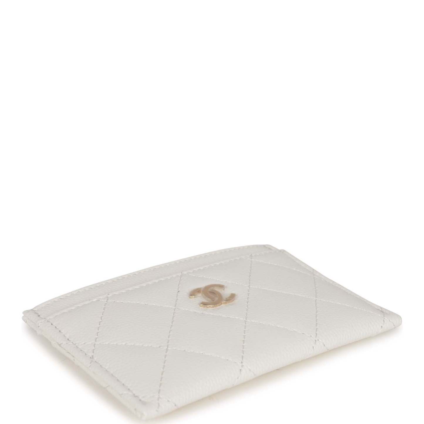 Card Holder Wallet White Caviar Light Gold Hardware