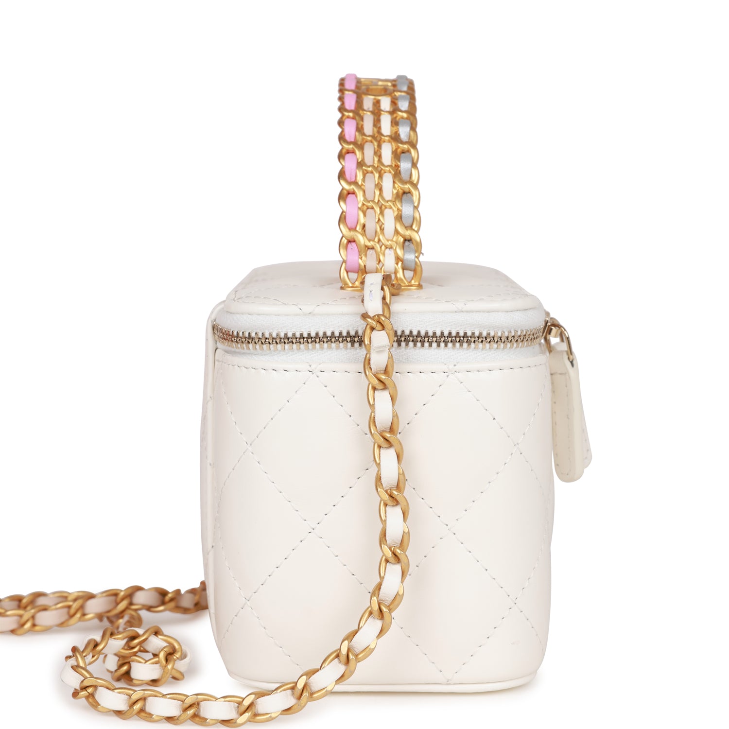 Small Vanity Case White Patent Leather Antique Gold Hardware